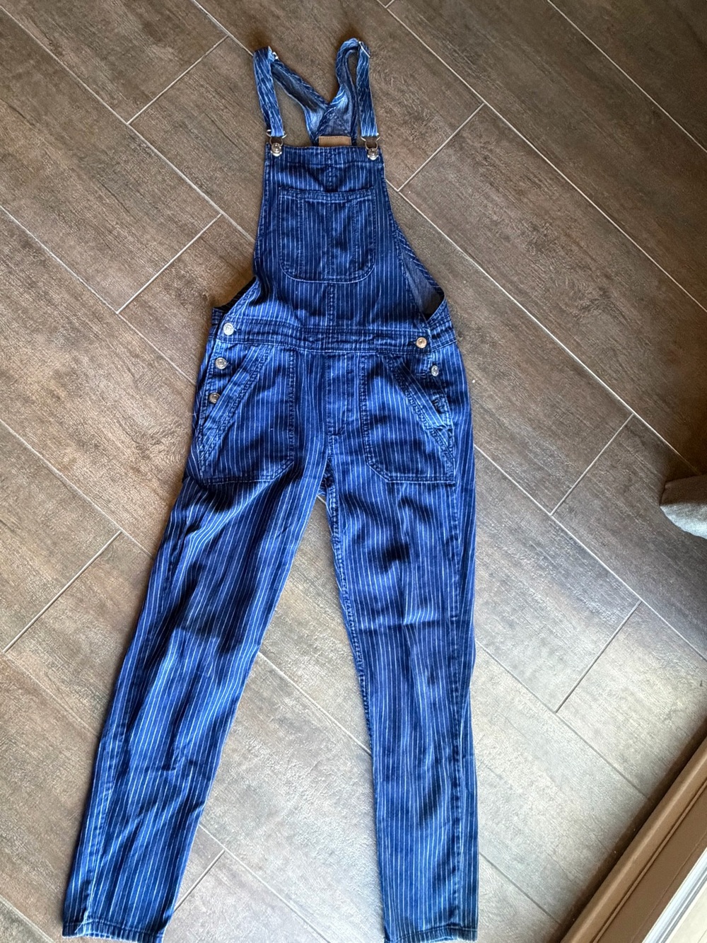Blue Pinstripe Women's denim like Overalls- lightweight